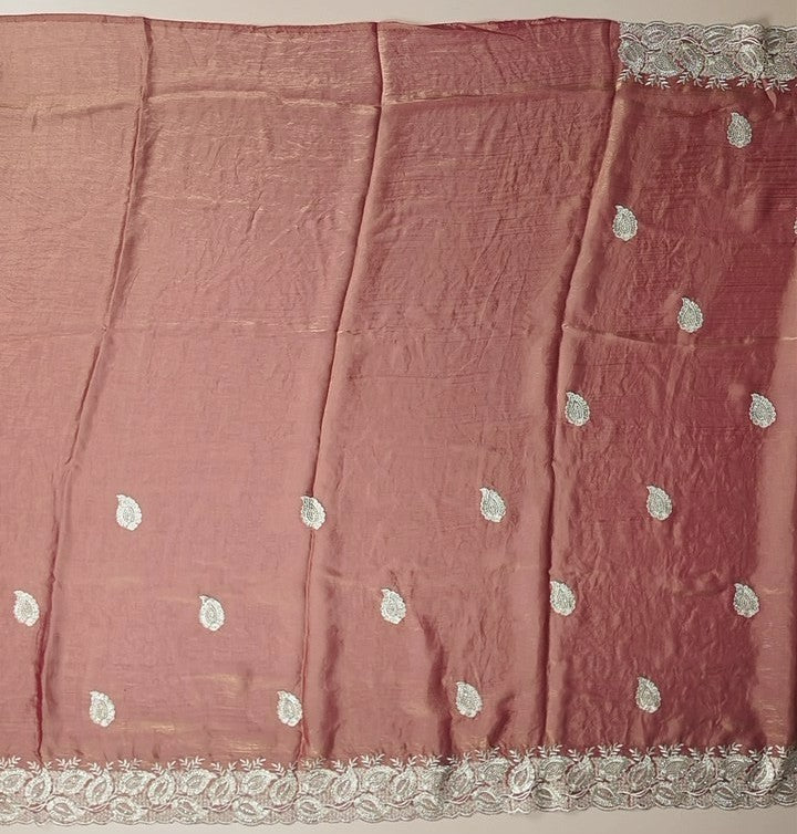 Elegant Maroon Saree with Intricate Silver Embroidery - Dark red - Picture 4