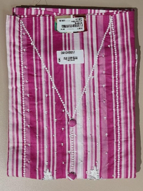 Vibrant Pink Striped Floral Embroidered Suit - Pink - Picture 1