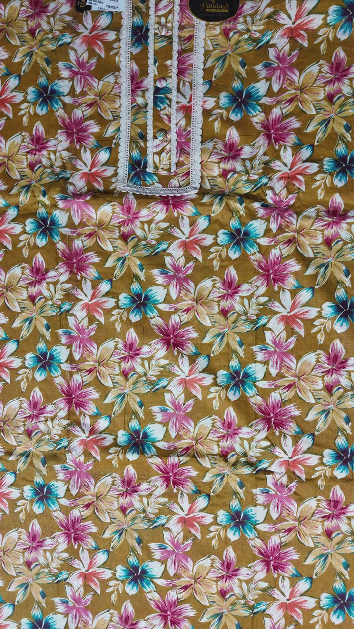 Vibrant Floral Mustard Kurti Fabric - Mustard yellow - Picture 3
