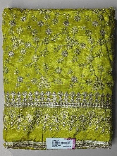 Vibrant Lime Green Embroidered Silk Saree - Lime Green - Picture 1