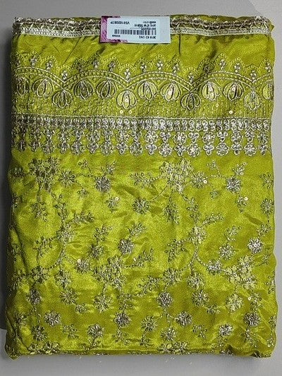 Vibrant Lime Green Embroidered Silk Saree - Lime Green - Picture 1