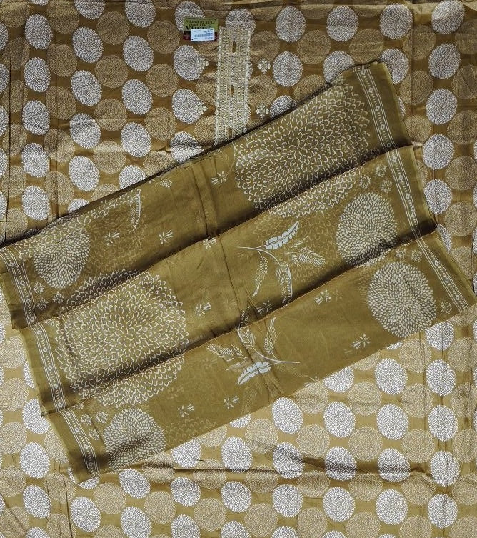 Golden Elegance Floral Printed Salwar Suit - Mustard - Picture 5