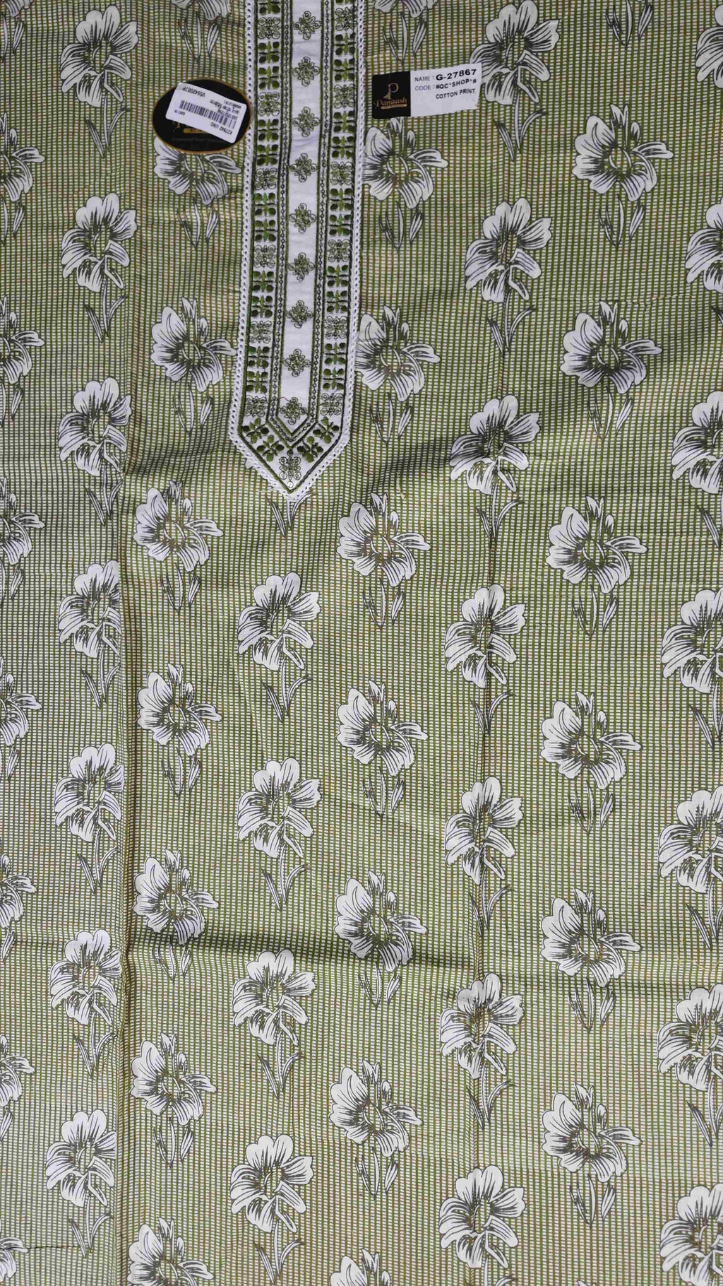 Olive Green Floral Cotton Kurta Set - Green - Picture 2