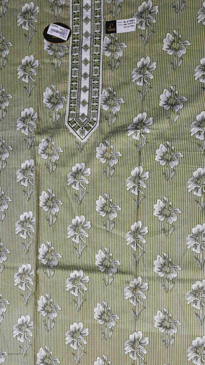Olive Green Floral Cotton Kurta Set - Green - Picture 2