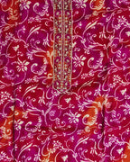 Vibrant Pink Floral Suit with Embroidered Border - Crimson Red - Picture 2