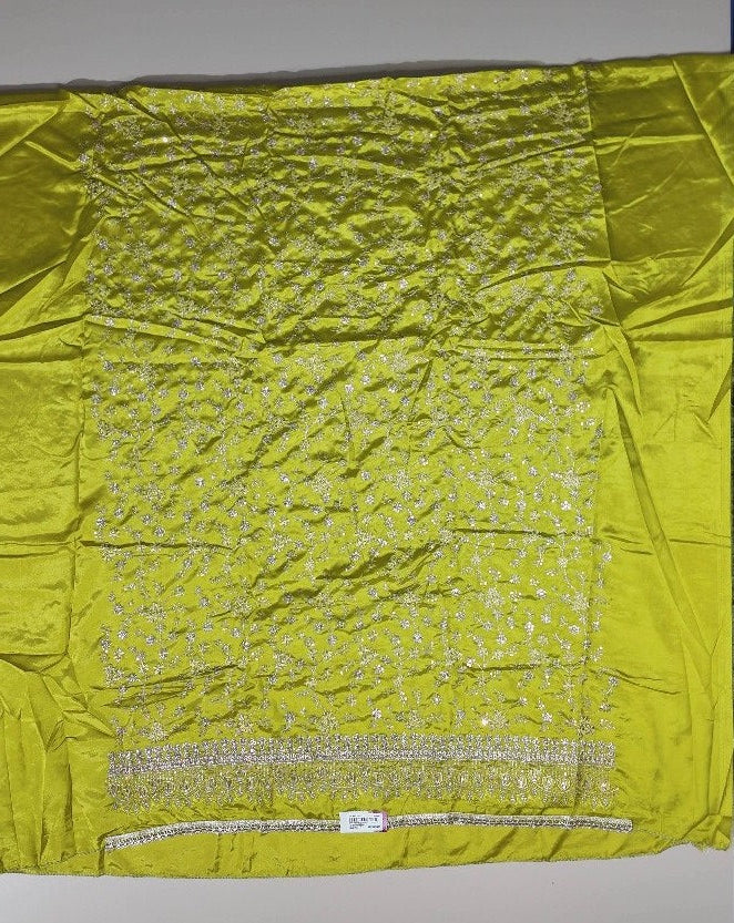 Vibrant Lime Green Embroidered Silk Saree - Lime Green - Picture 2