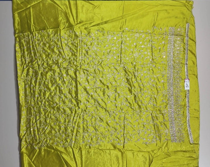 Vibrant Lime Green Embroidered Silk Saree - Lime Green - Picture 2