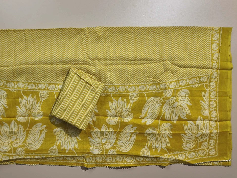 Sunny Yellow Floral Suit with Embellished Neckline - Mustard yellow - Picture 5
