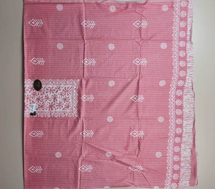 Elegant Pink Floral Printed Cotton Unstitched Suit - Red - Picture 2
