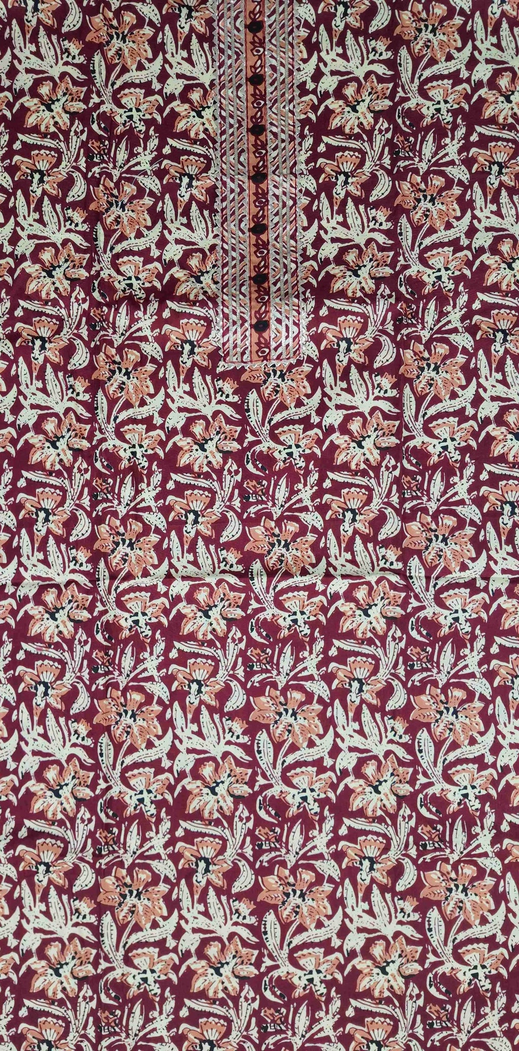 Maroon Floral Cotton Saree with Intricate Border - Maroon - Picture 2