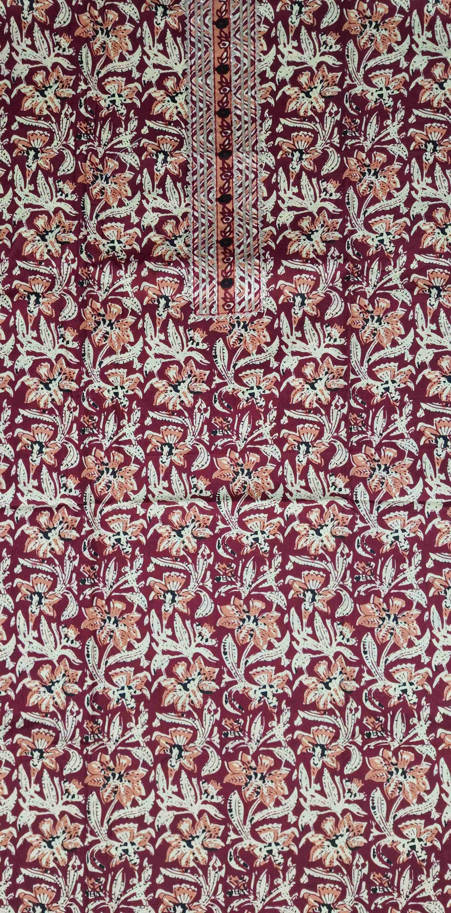 Maroon Floral Cotton Saree with Intricate Border - Maroon - Picture 2