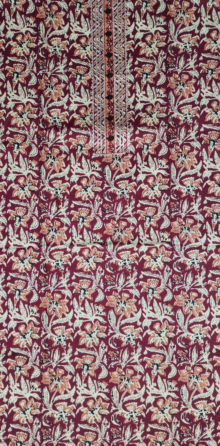 Maroon Floral Cotton Saree with Intricate Border - Maroon - Picture 2