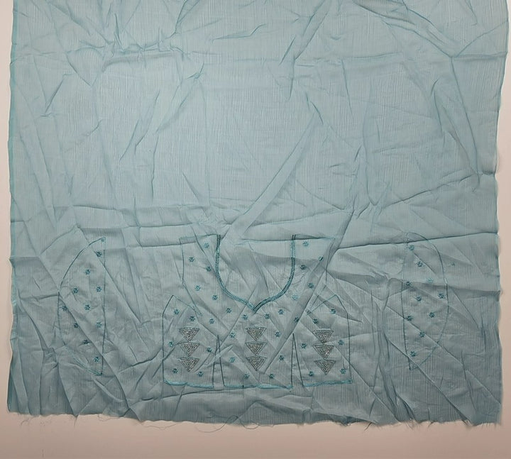 Teal Geometric Embroidered Chiffon Dupatta - Teal - Picture 5