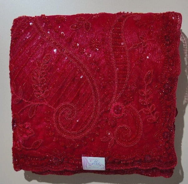 Elegant Ruby Red Floral Embroidered Fabric - Red - Picture 1