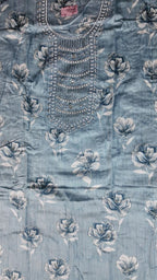 Elegant Blue Floral Cotton Kurti Set - Light Blue - Picture 2