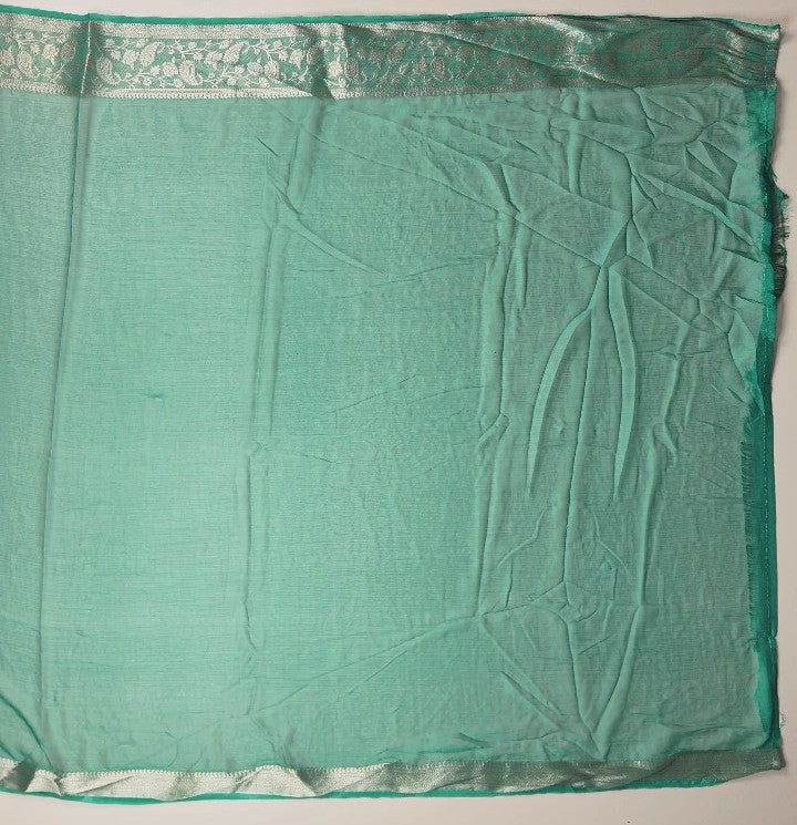 Elegant Green Banarasi Saree with Dancing Motifs - Teal - Picture 2