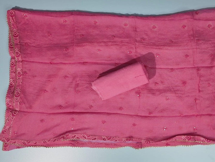 Elegant Pink Floral Embroidered Suit Set - Pink - Picture 5