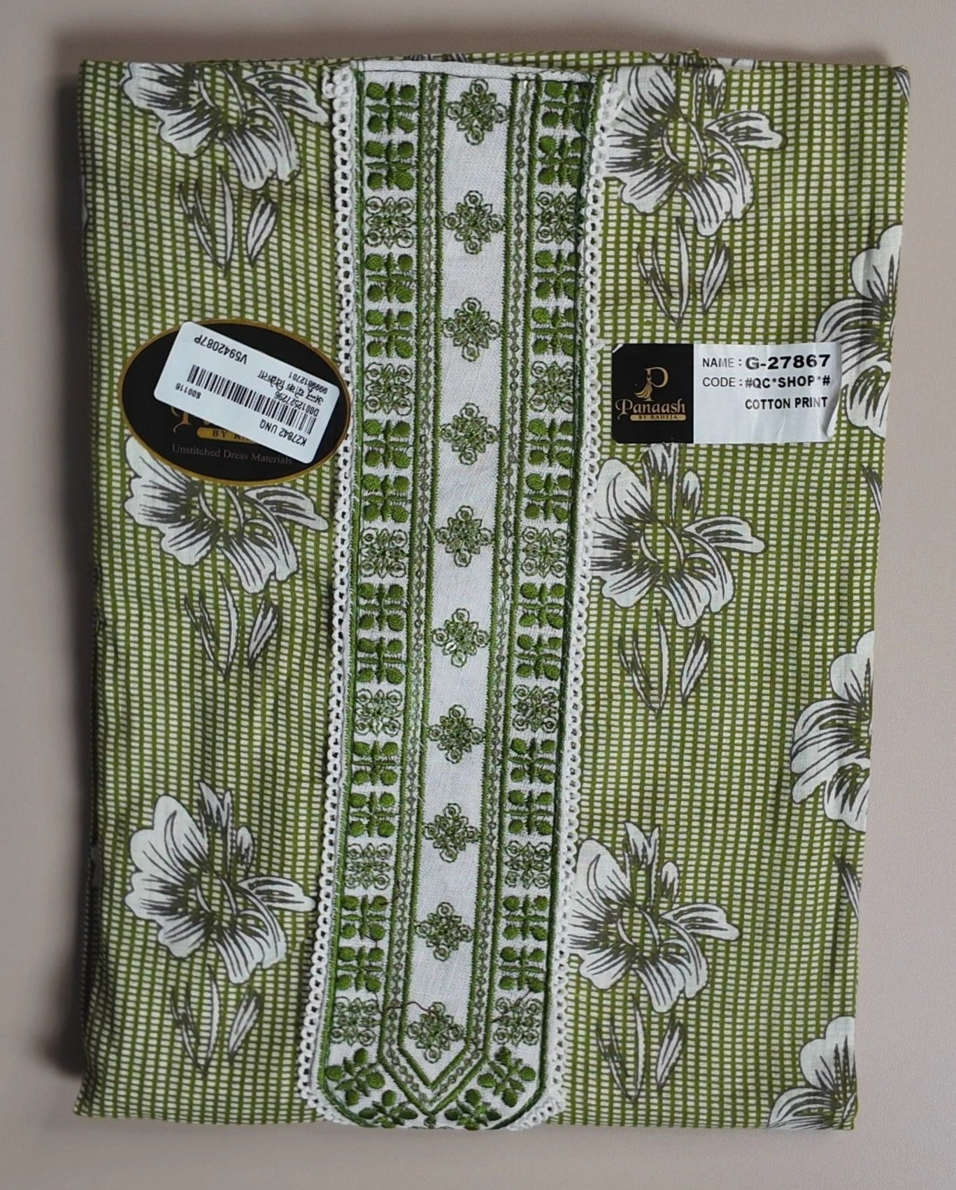 Olive Green Floral Cotton Kurta Set - Green - Picture 1