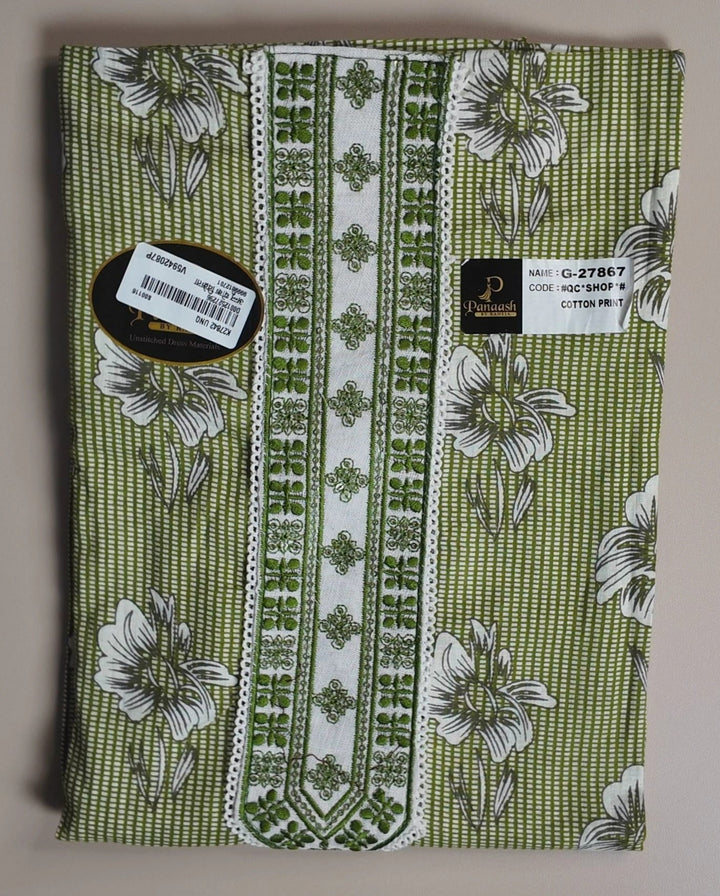 Olive Green Floral Cotton Kurta Set - Green - Picture 1