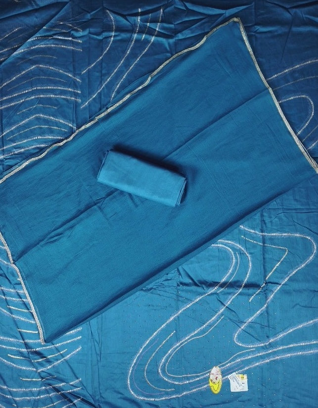 Elegant Blue Butterfly Embroidered Saree - Blue - Picture 6