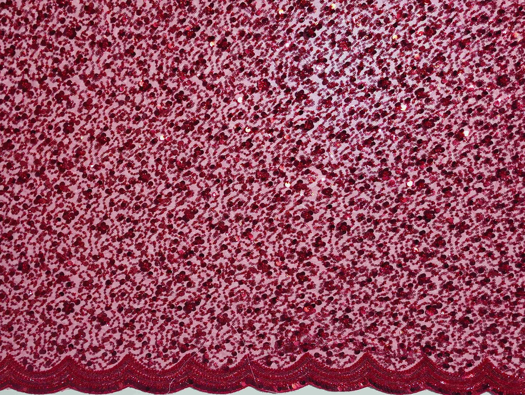 Radiant Red Sequin Embroidered Fabric - Red - Picture 2