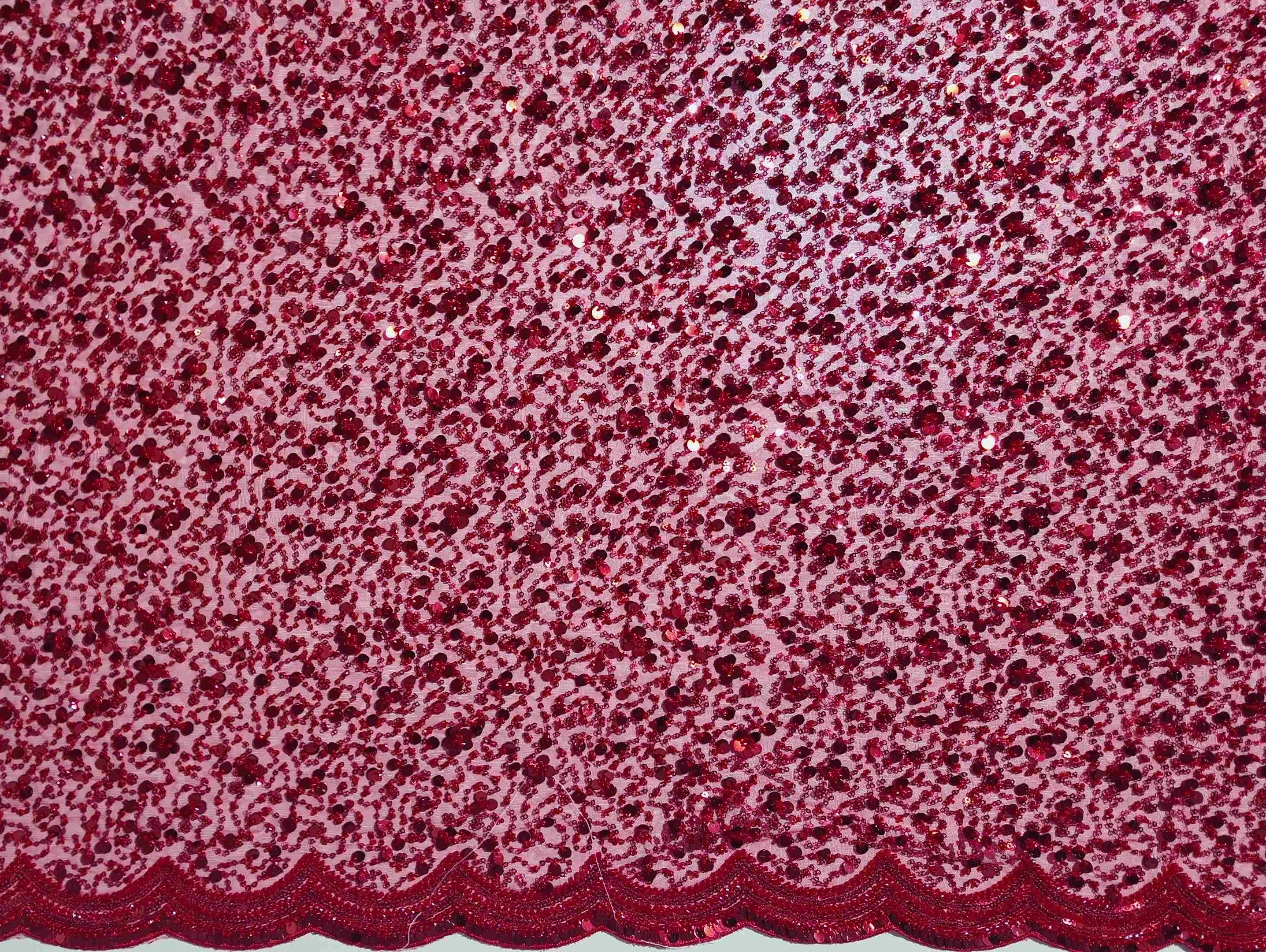 Radiant Red Sequin Embroidered Fabric - Red - Picture 2