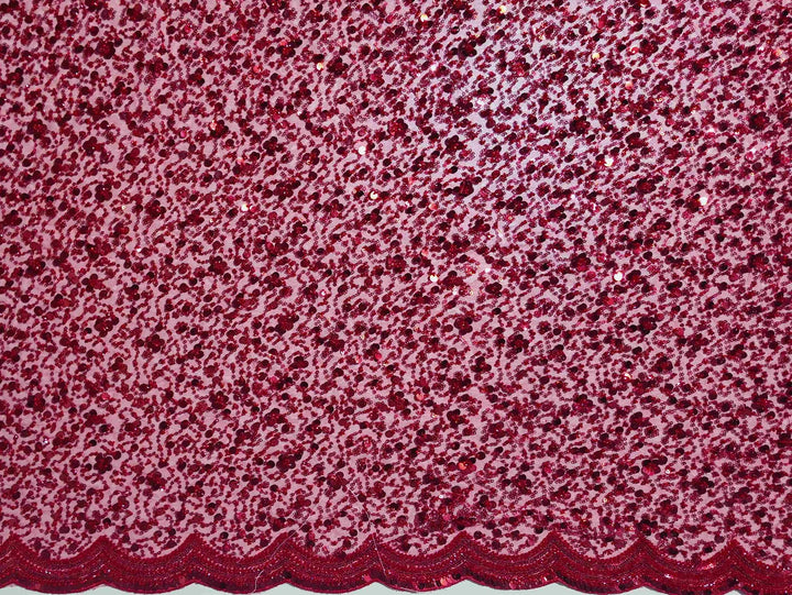 Radiant Red Sequin Embroidered Fabric - Red - Picture 2