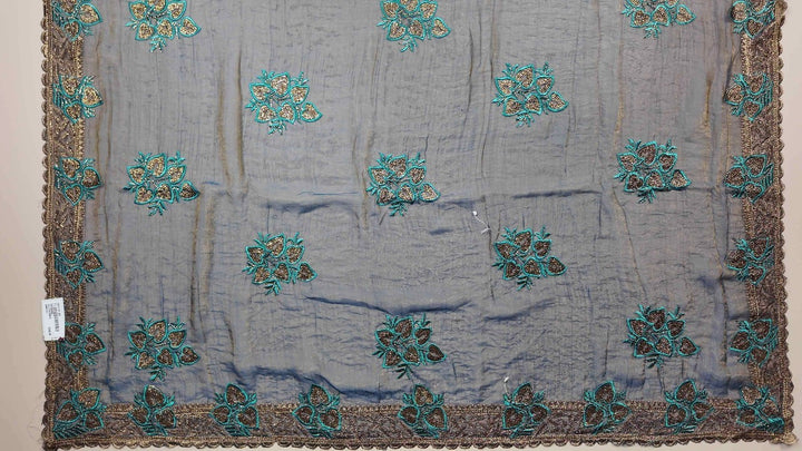 Elegant Blue Chiffon Saree with Embroidered Motifs - Blue - Picture 3