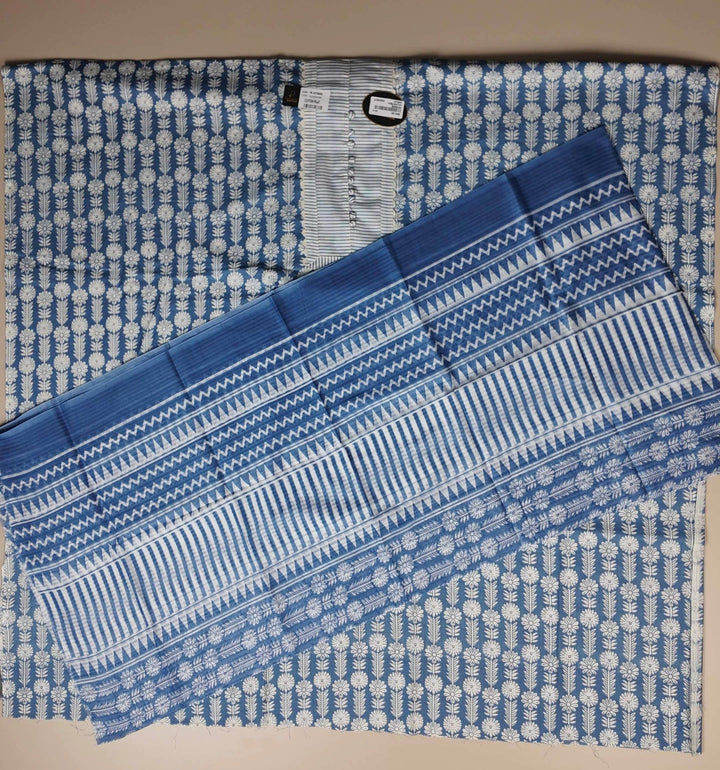 Blue Floral Elegance Cotton Suit Set - Blue - Picture 6