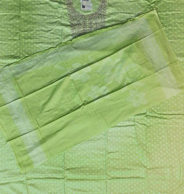 Elegant Lime Green Embroidered Kurta Set - Light green - Picture 5