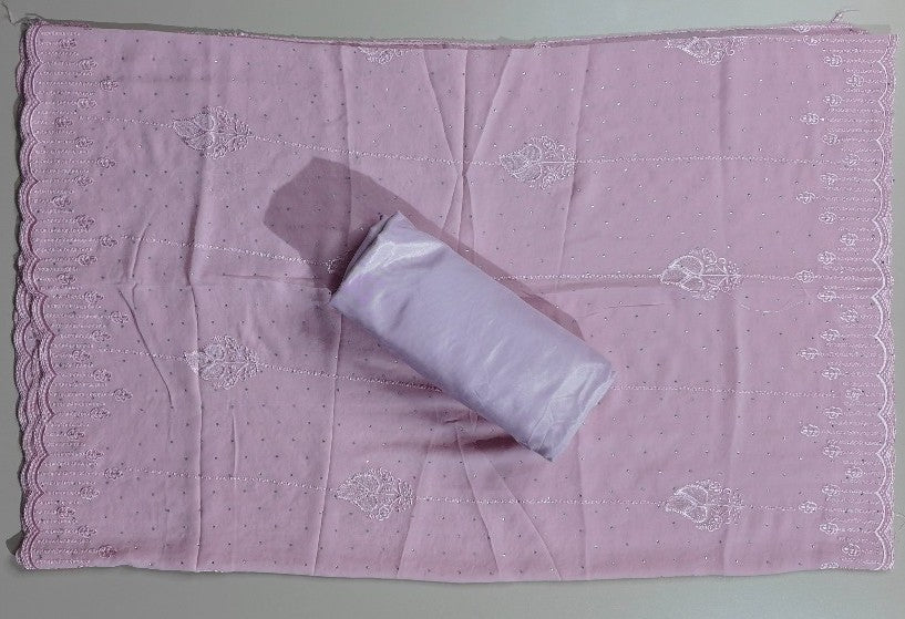 Elegant Pink Silk Saree with Silver Leaf Motifs - Pink - Picture 2