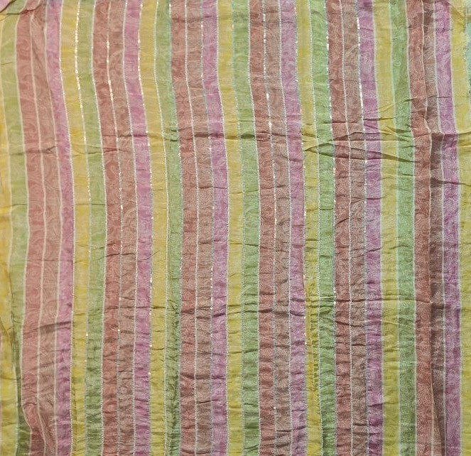 Pastel Striped Chiffon Saree with Sequin Accents - Pink - Picture 4