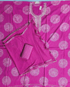 Vibrant Pink Embroidered Kurta Set - Magenta - Picture 4
