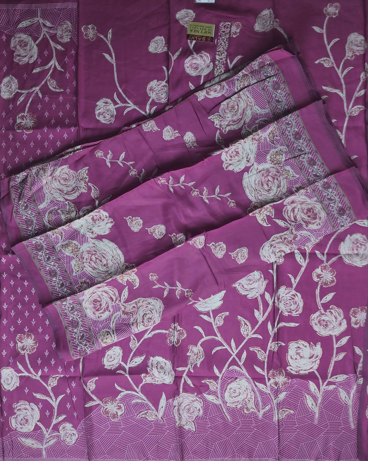 Elegant Plum Floral Embroidered Suit Set - Purple - Picture 4