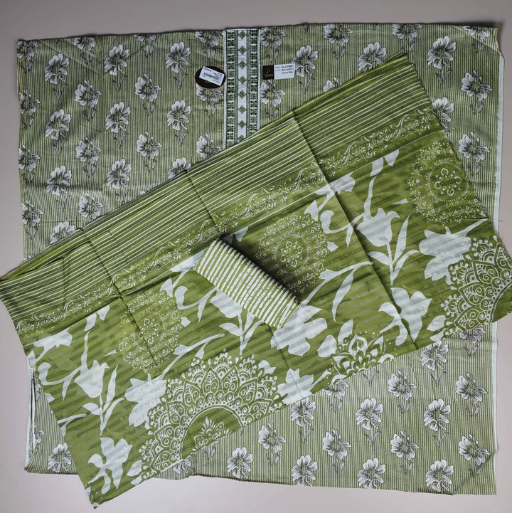 Olive Green Floral Cotton Kurta Set - Green - Picture 5