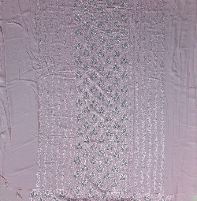 Elegant Pink Silk Saree with Silver Leaf Motifs - Pink - Picture 3