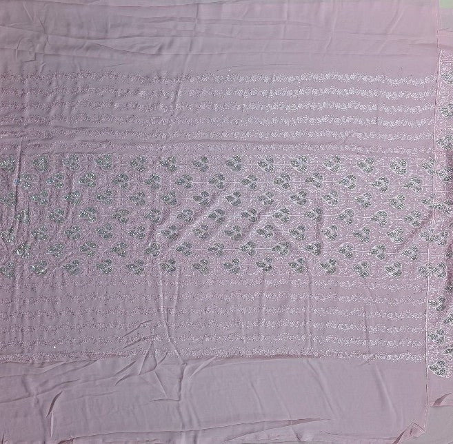 Elegant Pink Silk Saree with Silver Leaf Motifs - Pink - Picture 3
