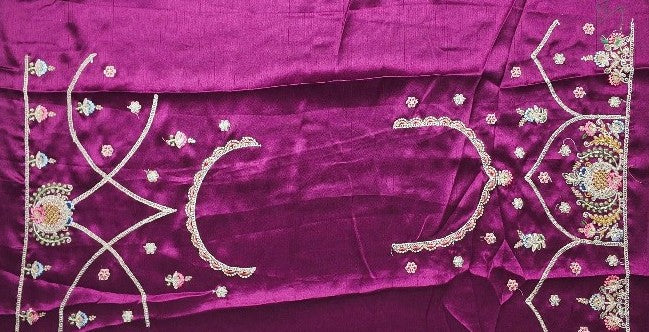 Elegant Purple Brocade Saree with Floral Embroidery - Purple - Picture 5