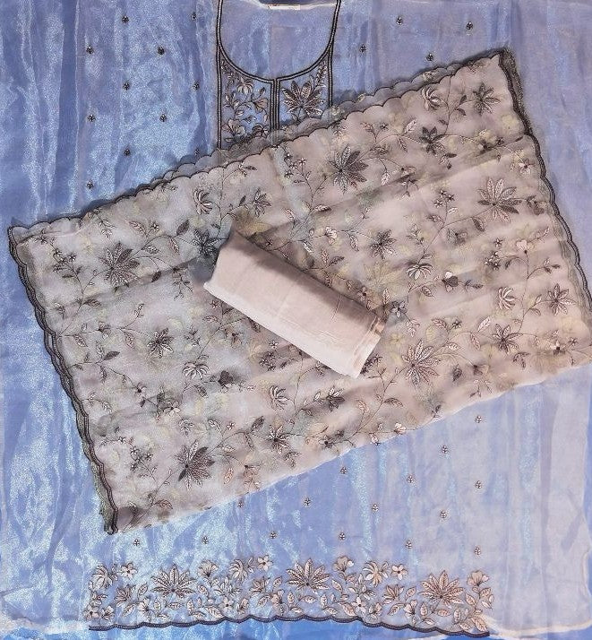 Elegant Pastel Chikankari Kurta Set with Dupatta - Light pink - Picture 6