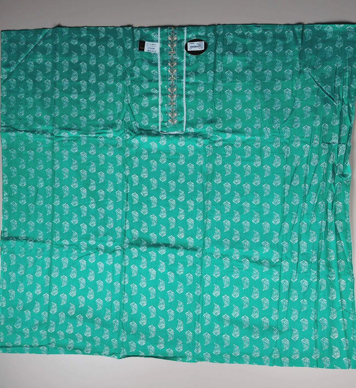 Elegant Teal Printed Cotton Kurta Fabric - Teal - Picture 2