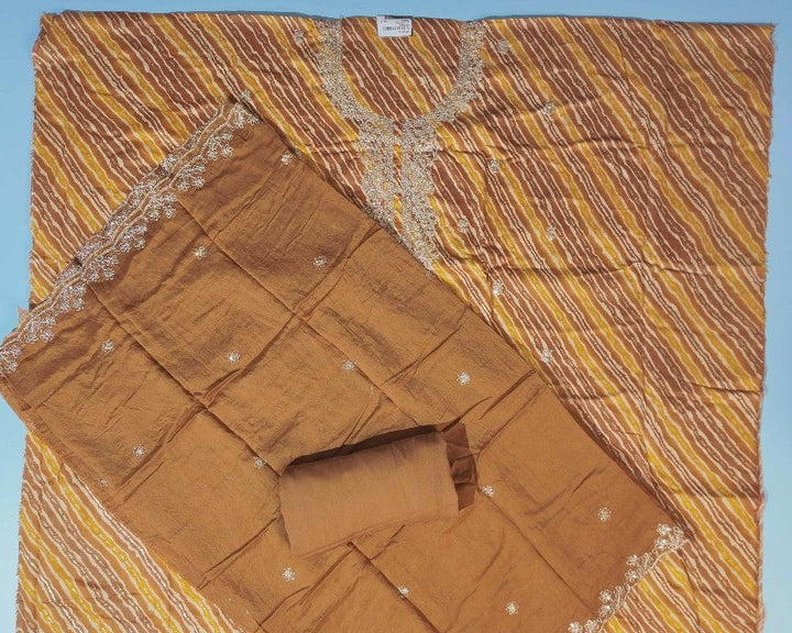 Elegant Amber Striped Embroidered Salwar Suit - Brown - Picture 4