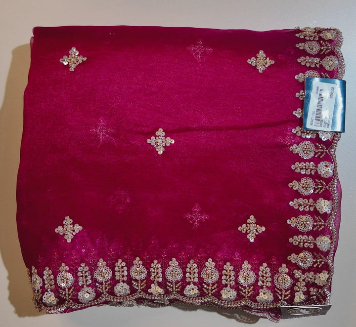 Radiant Magenta Embellished Georgette Saree - Magenta - Picture 1