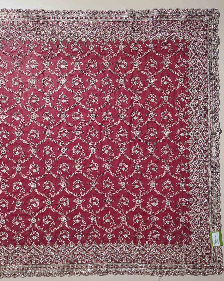 Crimson Elegance: Embroidered Silk Saree - Red - Picture 3