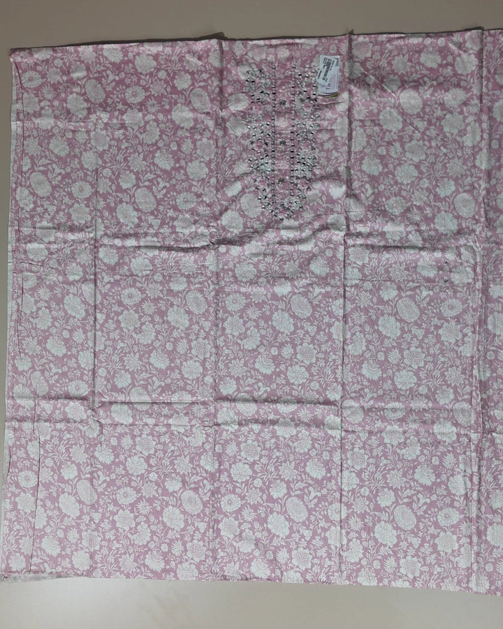 Blush Pink Floral Cotton Suit with Mirror Work - Light pink - Picture 2