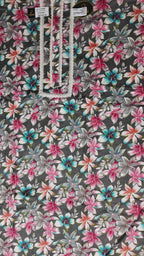 Floral Elegance Cotton Kurta Set - Dark gray - Picture 3
