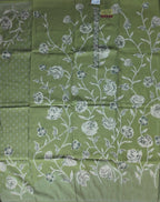Elegant Green Floral Soft Silk Suit - Olive green - Picture 3