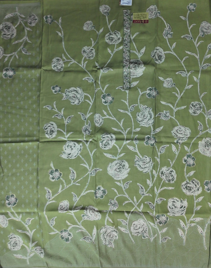 Elegant Green Floral Soft Silk Suit - Olive green - Picture 3