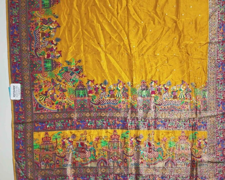Vibrant Mustard Traditional Banarasi Saree - Gold - Picture 3