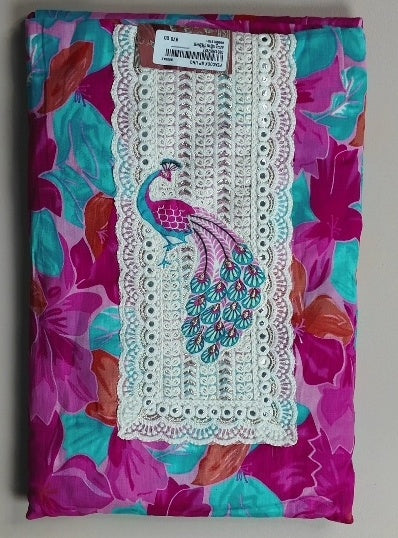 Vibrant Floral Peacock Embroidery Kurti Set - Magenta - Picture 1