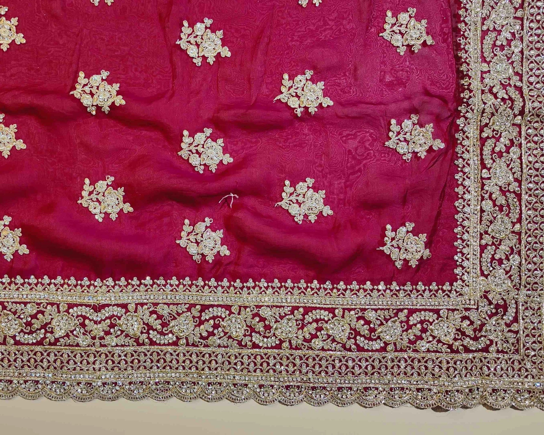 Elegant Maroon Zari Embroidered Silk Saree - Maroon - Picture 2